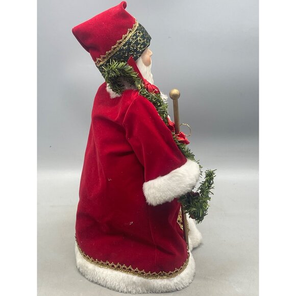 Christmas Santa tree toper staff lace red green porcelain garland bell 13.5 READ - Picture 9 of 10